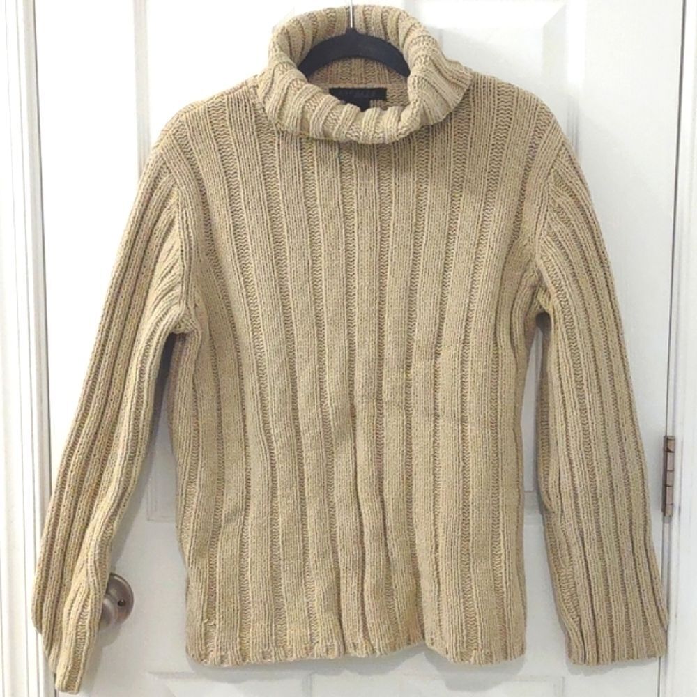 Vintage Express Creme Ribbed Turtleneck Sweater Size L